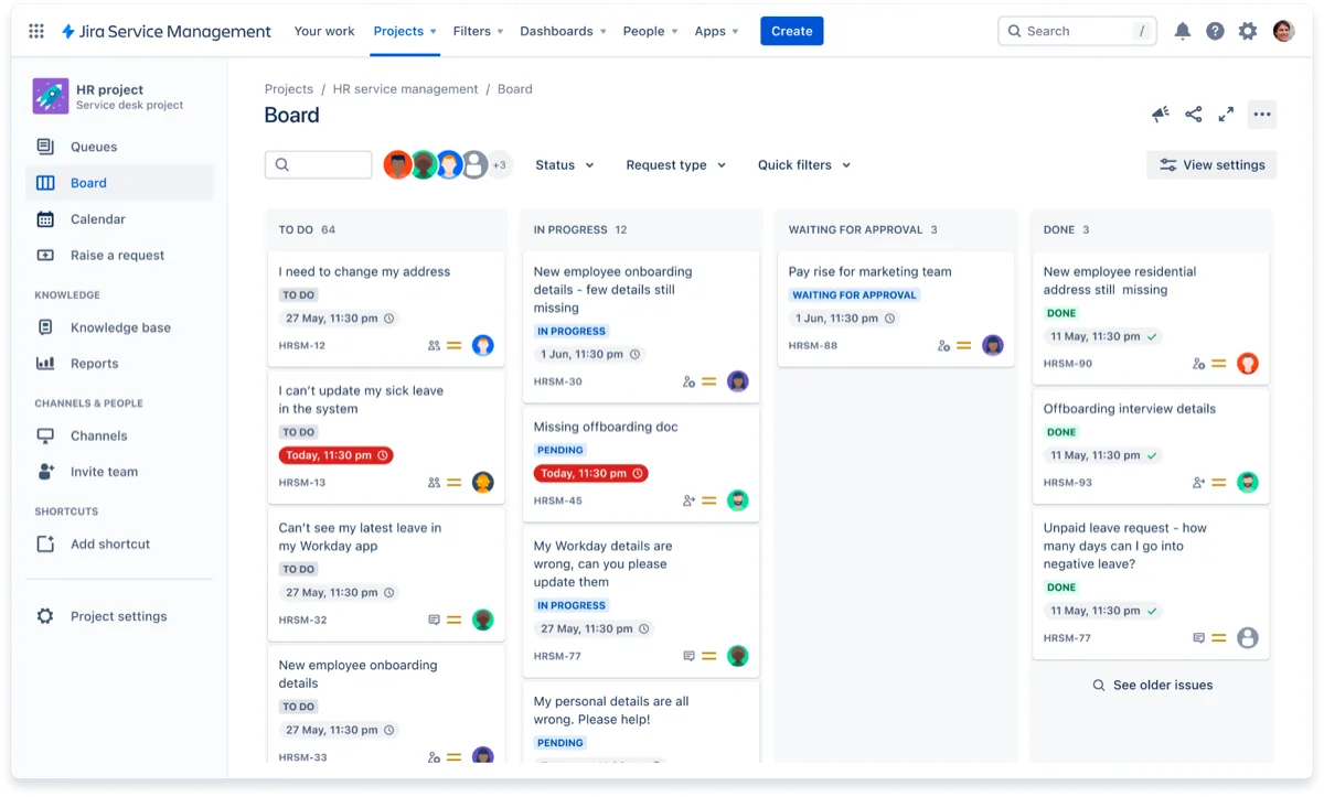 JSM xem yêu cầu dịch vụ theo bảng kanban